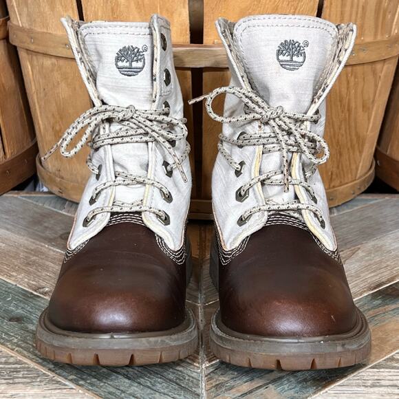 Timberland Earthkeepers Fold Down Canvas Brown Leather Waterproof Boots Womens 6 - Picture 4 of 13